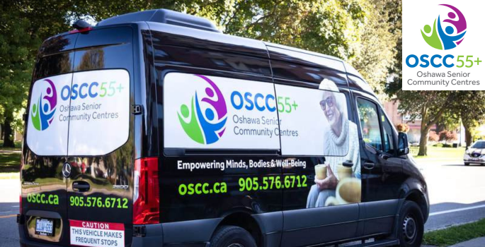 Picture of transportation shuttle and the  OSCC+55 logo