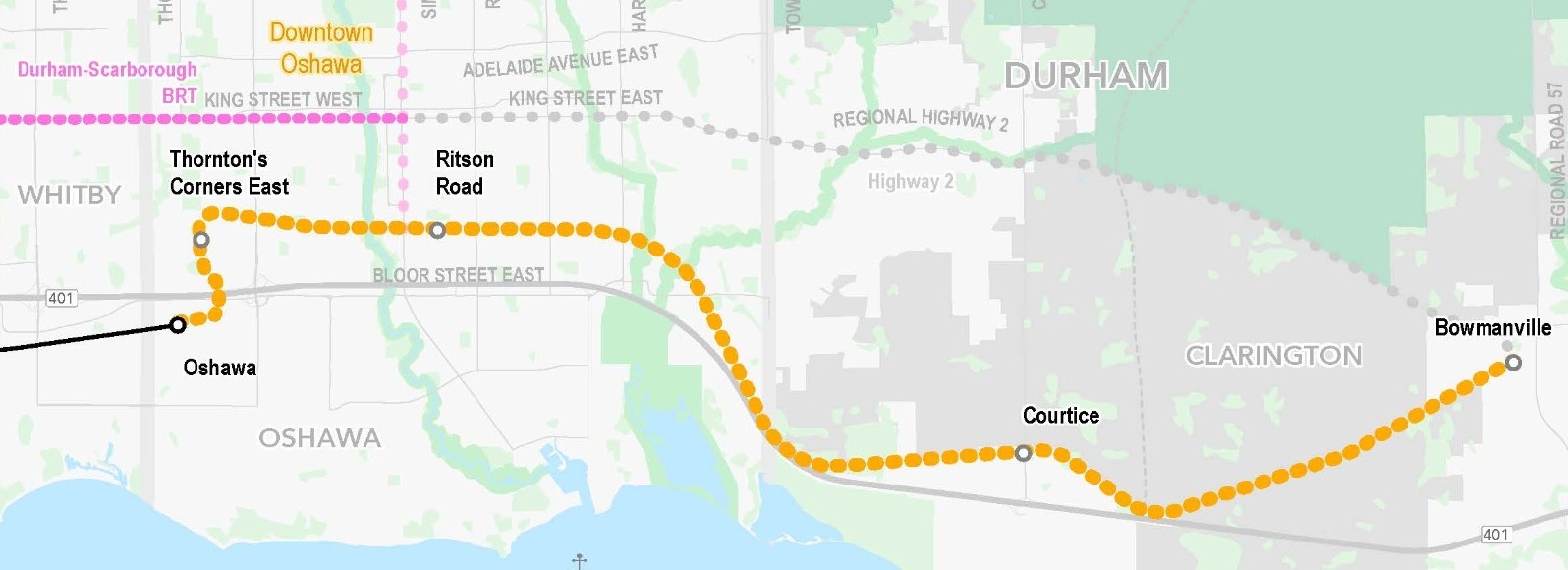 Map of the modified Option 2 routing and station locations