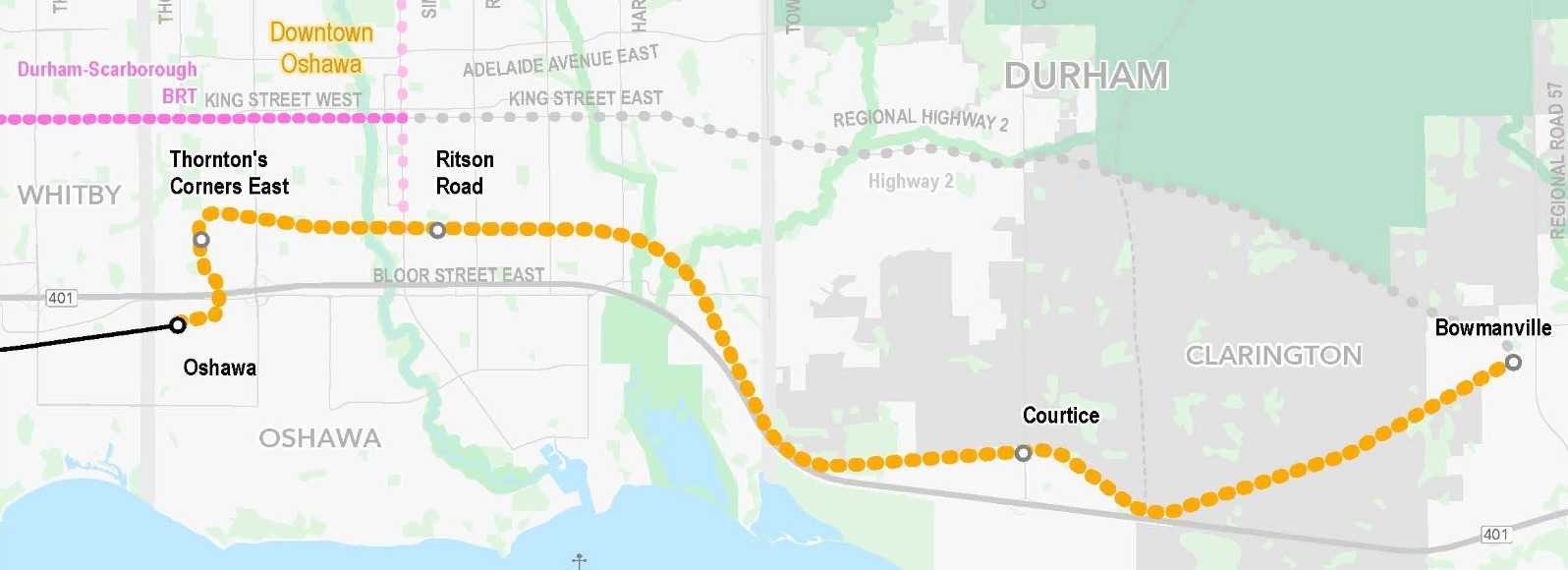 Map of the modified Option 2 routing and station locations