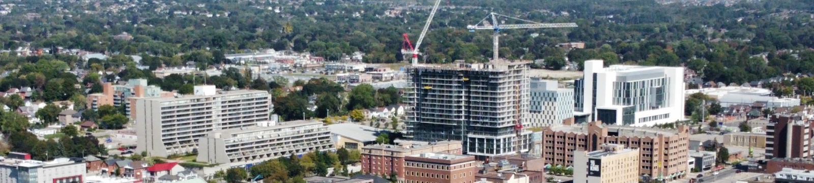 Downtown Oshawa Skyline with Cranes 