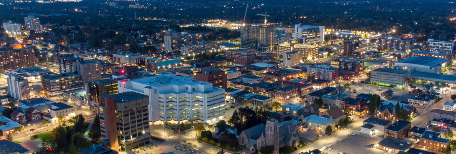 Downtown Oshawa at night.