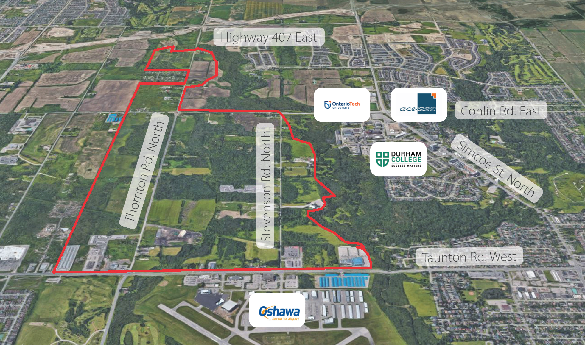 Aerial view of the Northwood Business parks showing development and large plots of land