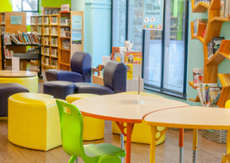 books on shelves in library