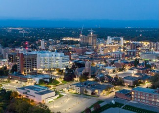 downtown at dusk