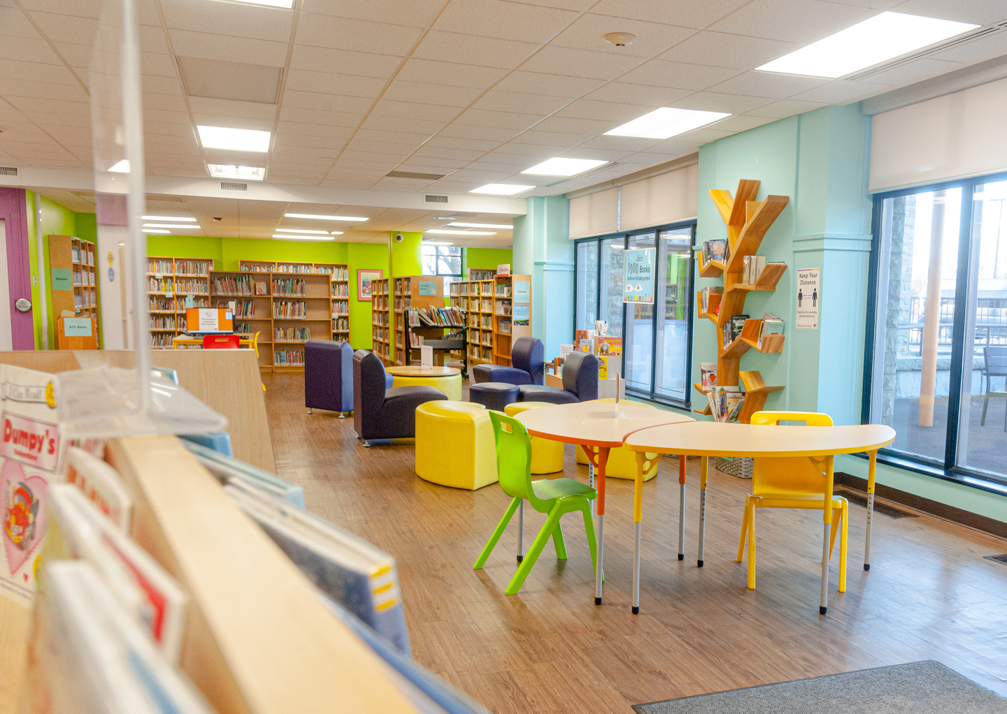 books on library shelves