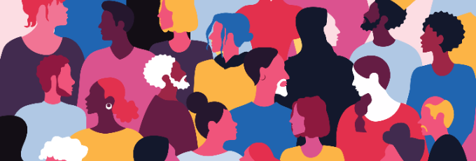 Multi-colour silhouetted images of diverse people