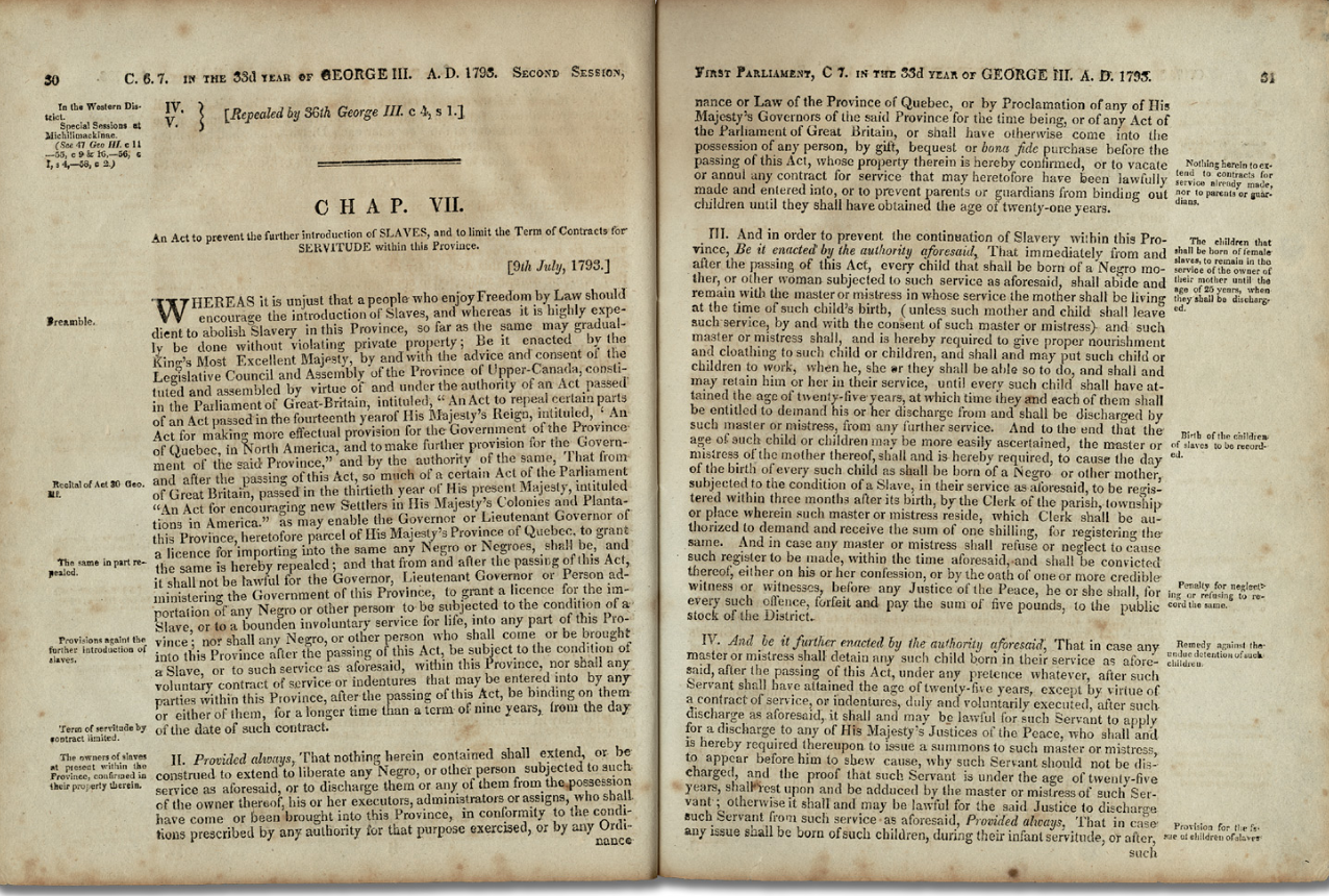 Image of the "Act to Limit Slavery in Upper Canada".