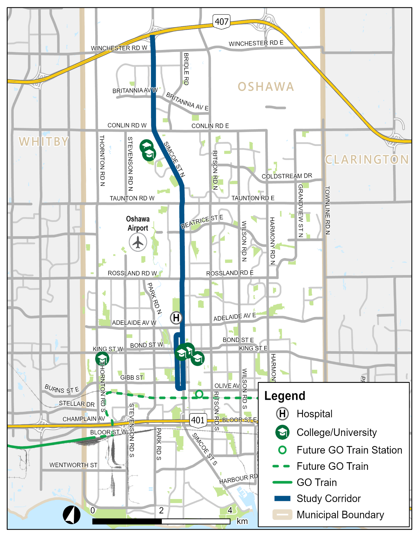 Simcoe Street Rapid Transit Visioning Study area