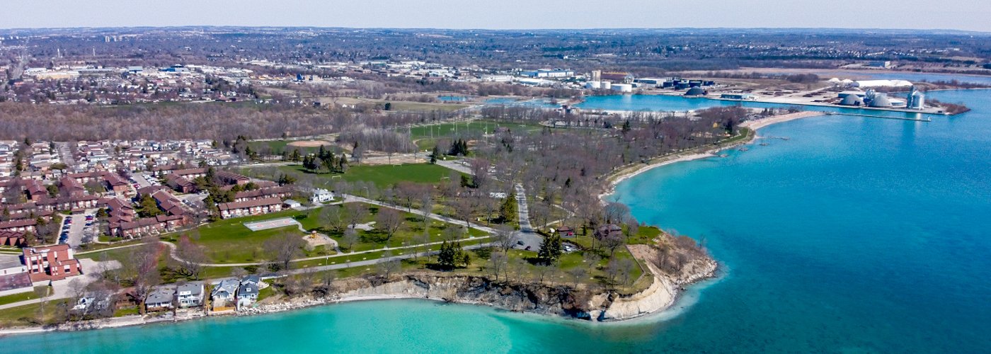 Drone footage looking over Oshawa from Lake Ontario