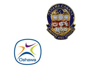 City of Oshawa crest pin and City of Oshawa logo pin