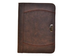 brown leather zippered portfolio