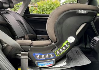 child car seat installed in a car