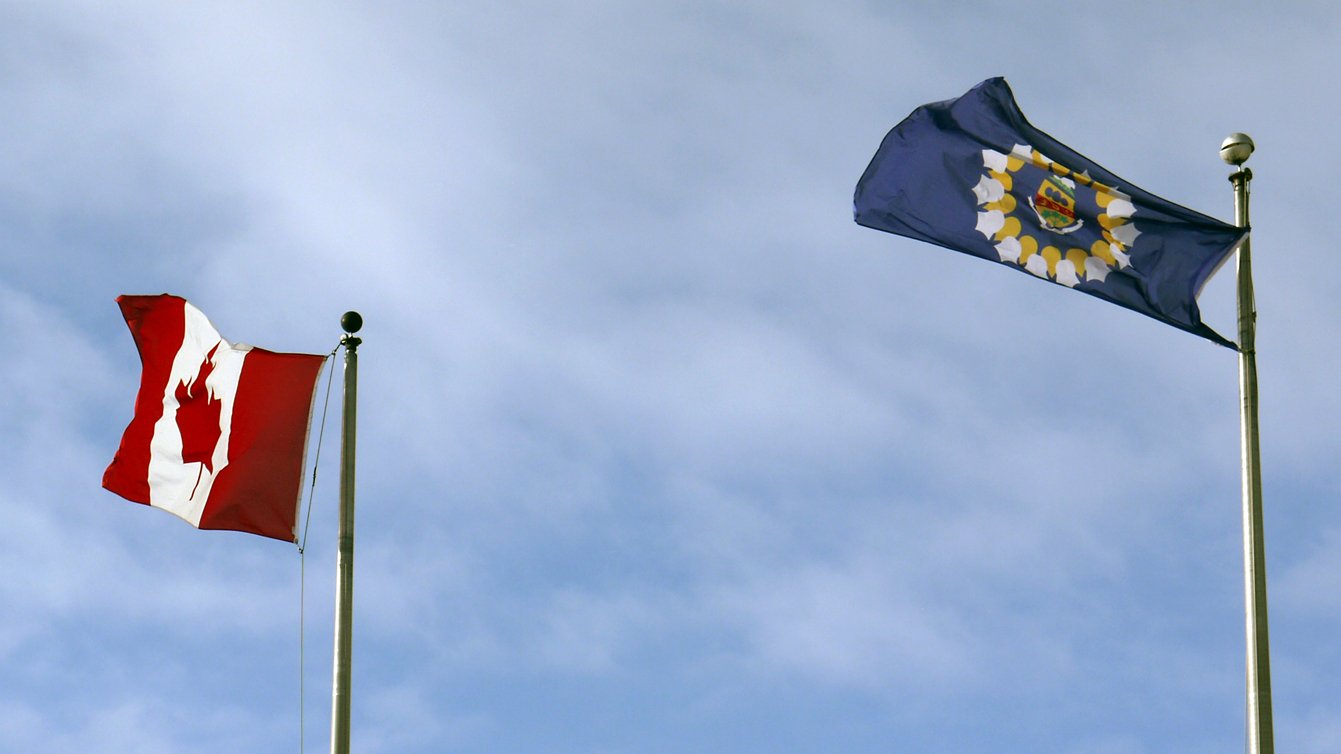 Canada day flag flying in the sky