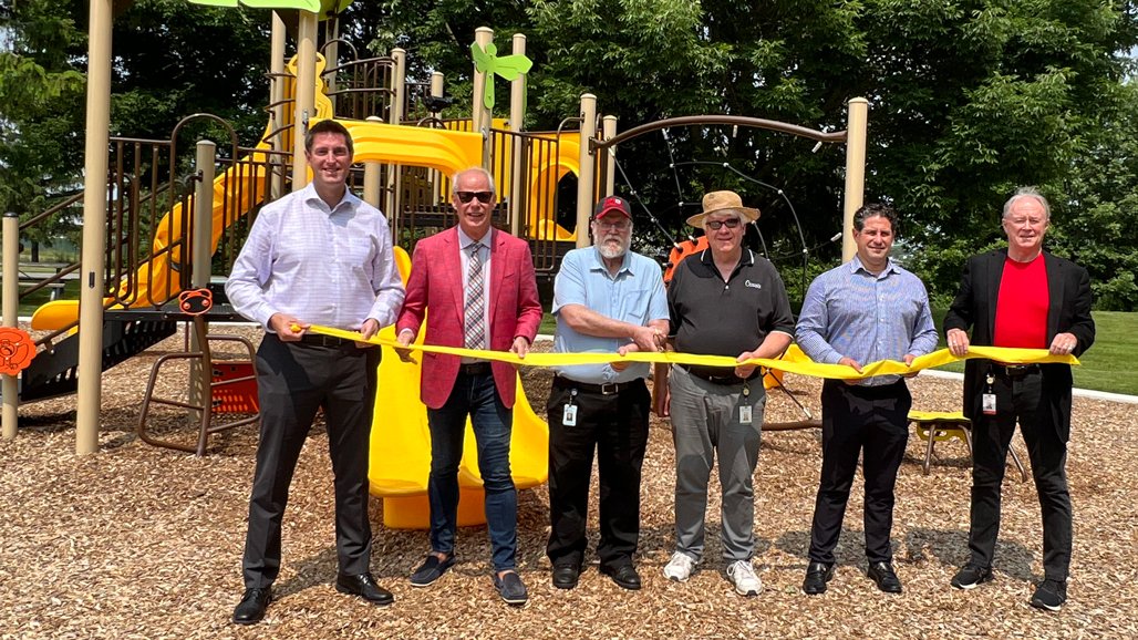 Ryan Turnbull, Member of Parliament for Whitby on behalf of the Honourable Dominic LeBlanc, Minister of Intergovernmental Affairs, Infrastructure and Communities, joined Mayor Dan Carter, Councillor Brian Nicholson, Councillor John Gray, Councillor Tito-Dante Marimpietri and Councillor Rick Kerr to celebrate the completion of the Fenelon/Venus Park redevelopment project that received $240,000 in funding provided by the Government of Canada.