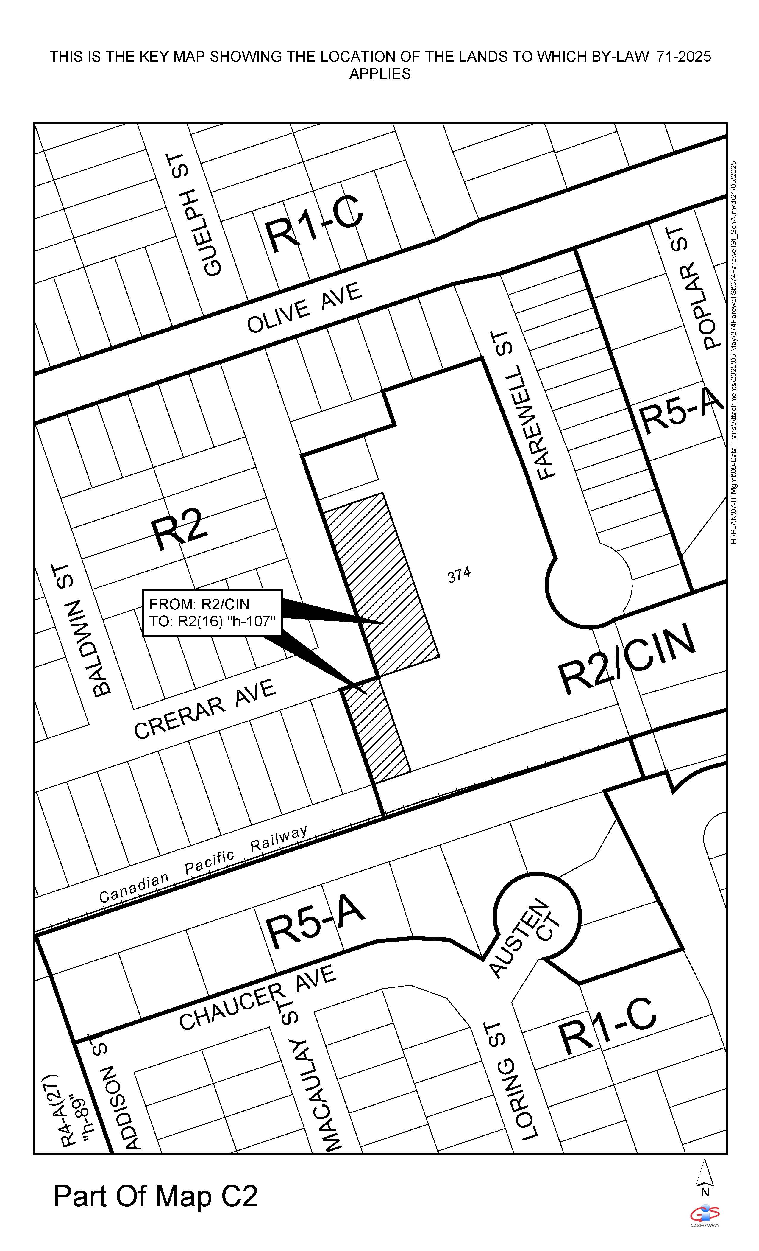 This is the key map showing the location of the lands to which By-Law 71-2025 applies