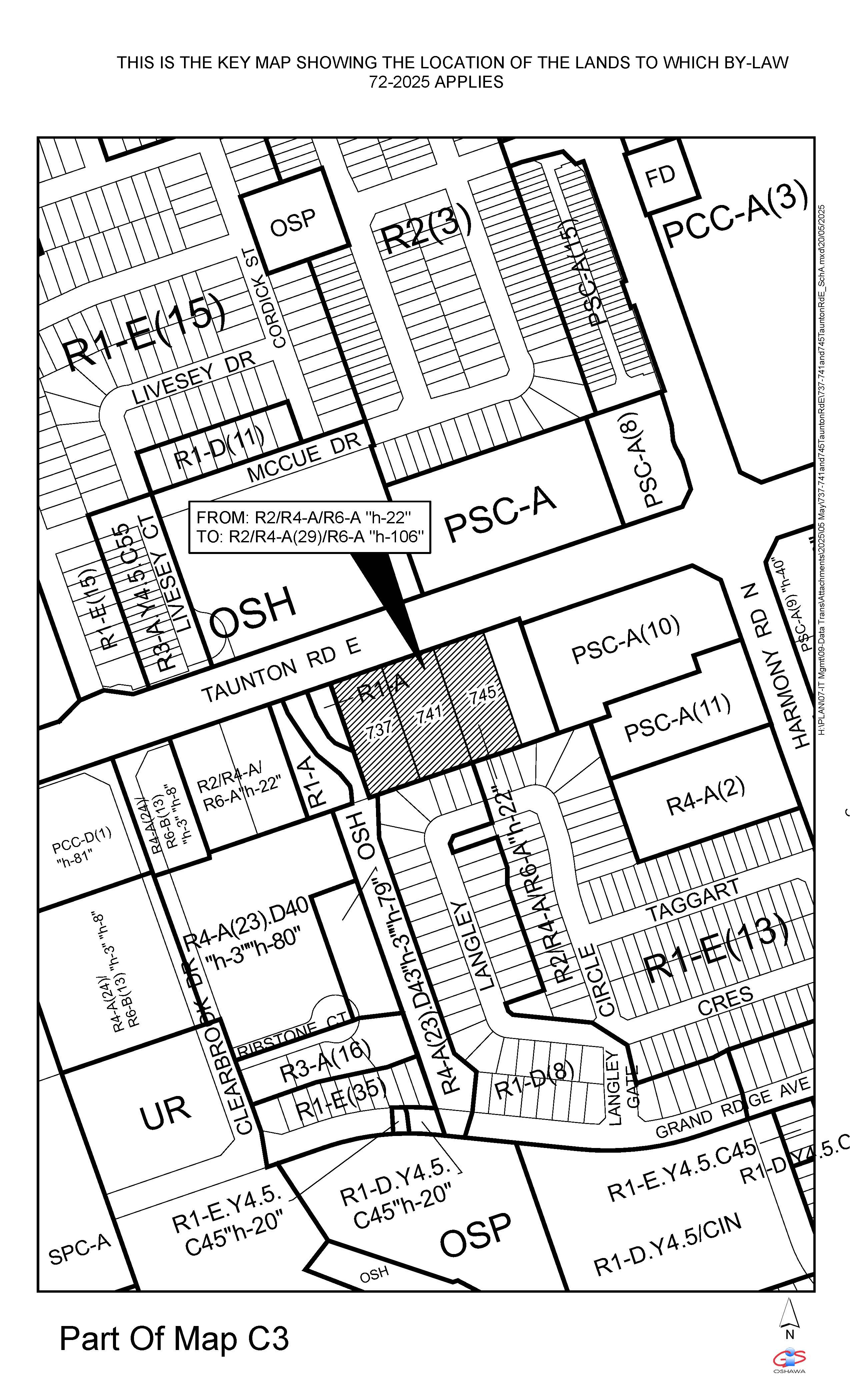 This is the key map showing the location of the lands to which By-Law 72-2025 applies