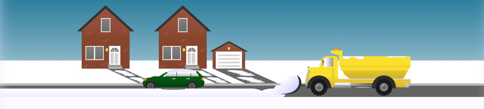 Illustration of snow plow and car parked on the road