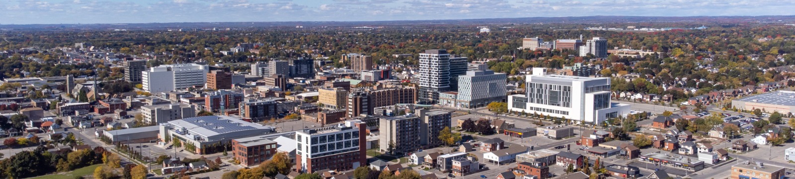 Aerial view of Downtown Oshawa facing west