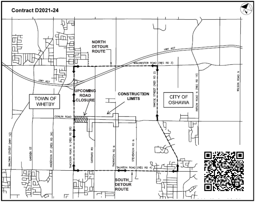 Road Closure: Conlin Rd. from Thickson Rd. N. to Stevenson Rd.