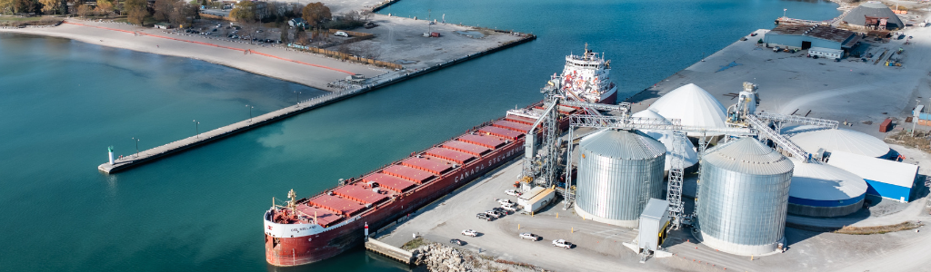 a vessel loading soybeans at the Port of Oshawa