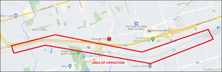 Metrolinx arial image showing area of operation
