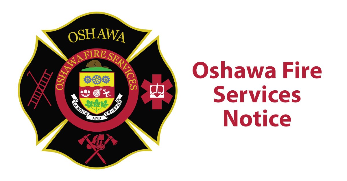 the Oshawa Fire Services logo with text in red that reads Oshawa Fire Services Notice