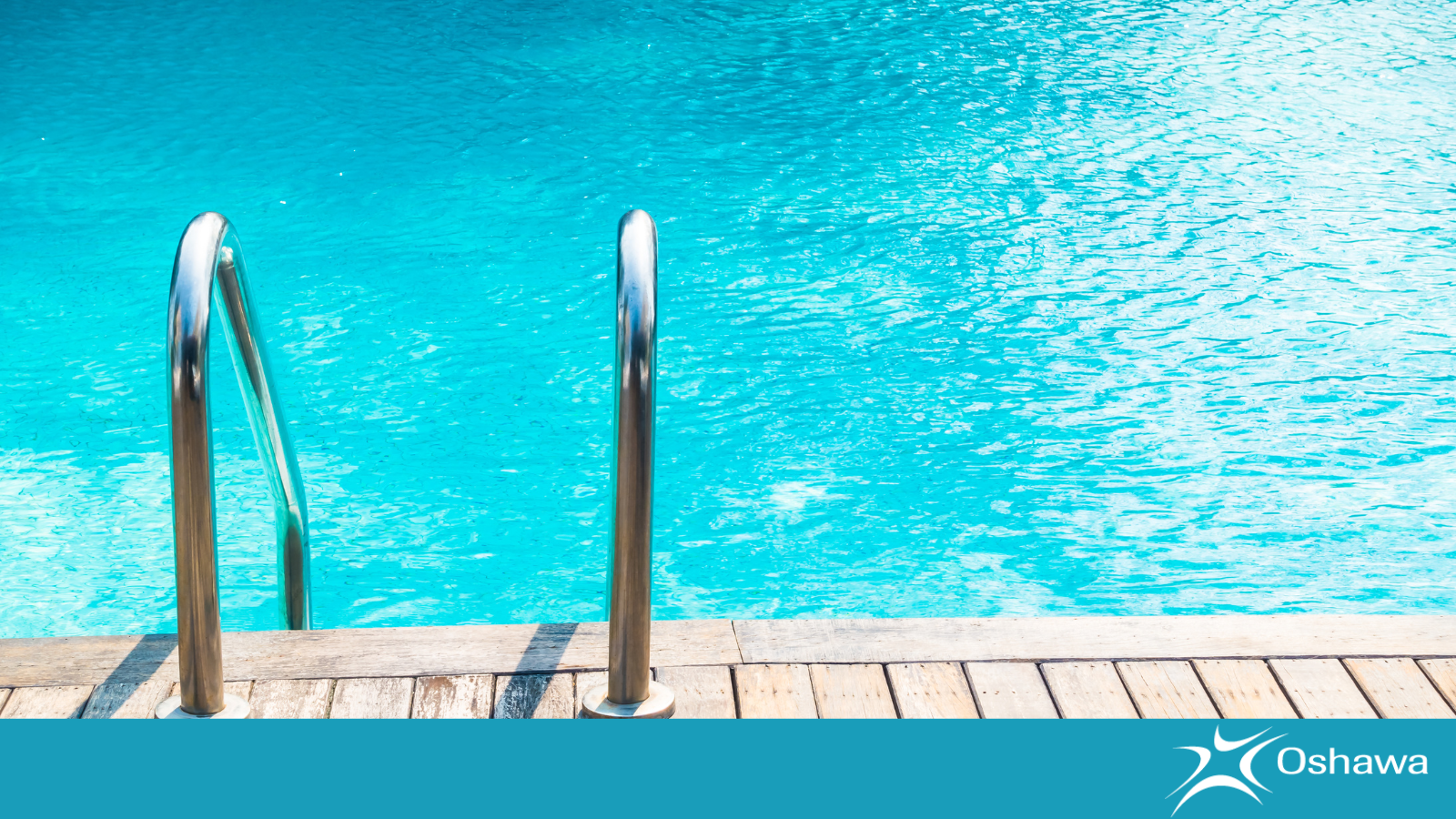 Blue pool with silver ladder