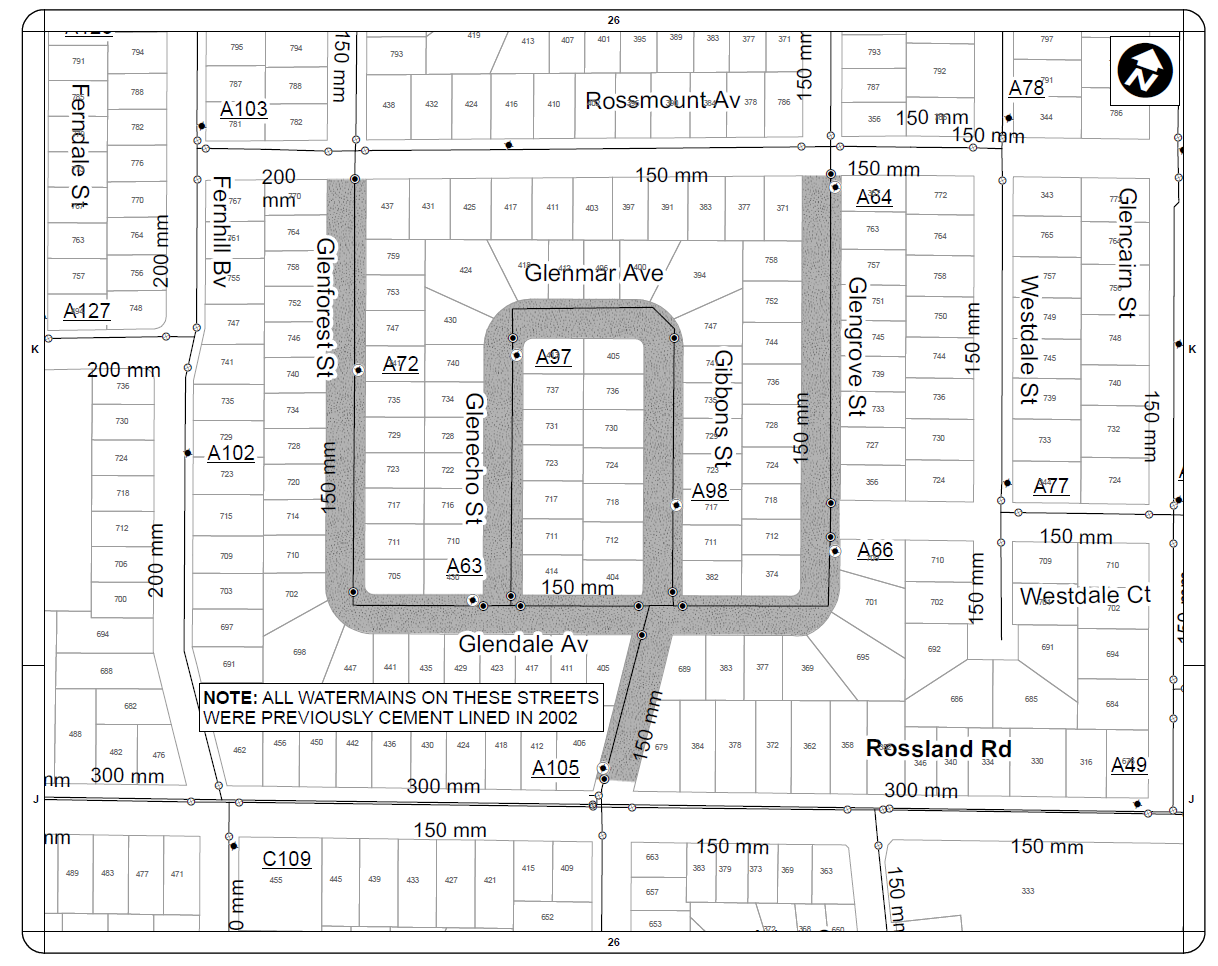 Map of Watermain Cleaning and Structural Lining maintenance areas