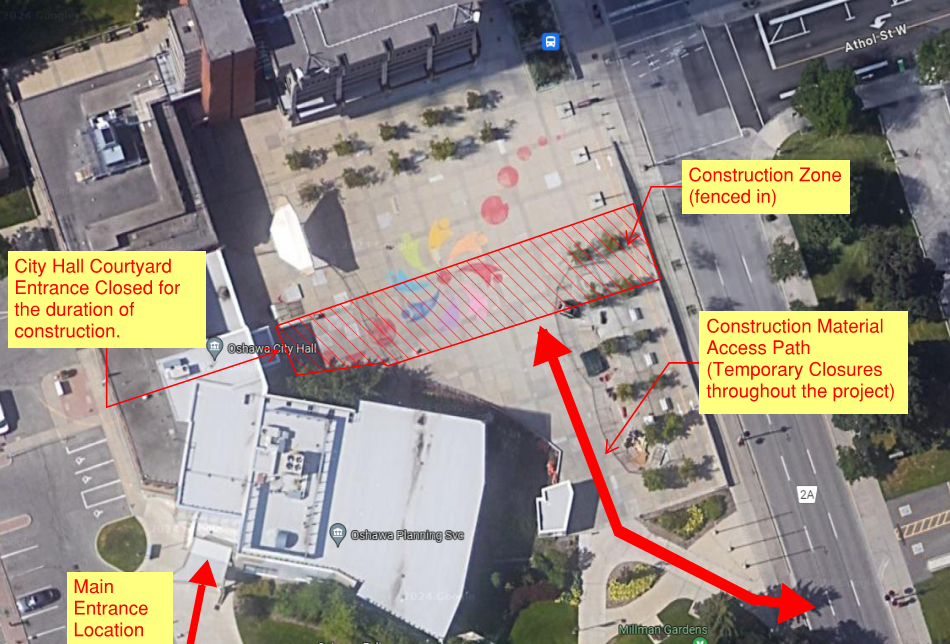 Map of City Hall East Entrance Closure and Construction Zone