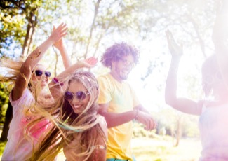 Adults dancing outside