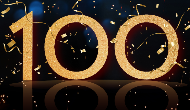 100 with streamers and gold sprinkles