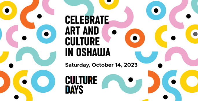 Branding for Culture Days with colourful swirls and text in black font Celebrate Art and Culture in Oshawa
