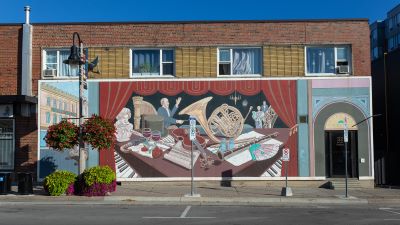  This mural depicts Borsberry Music Hall, a 700 seat theatre that was located in downtown Oshawa.