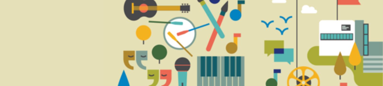 Graphic with various arts, culture and heritage icons