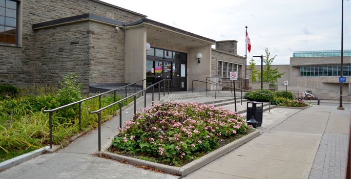 Building exterior with flowers