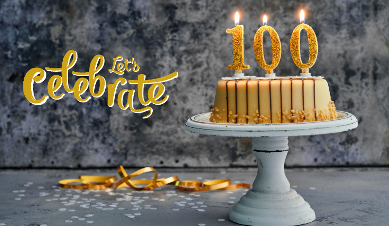birthday cake and 100 symbol