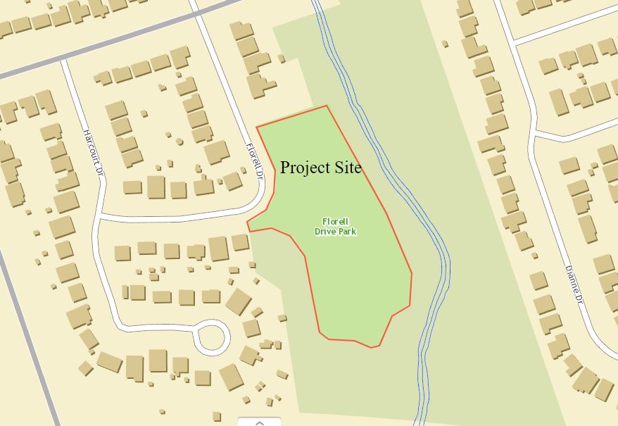 Aerial view of Florell Park project site
