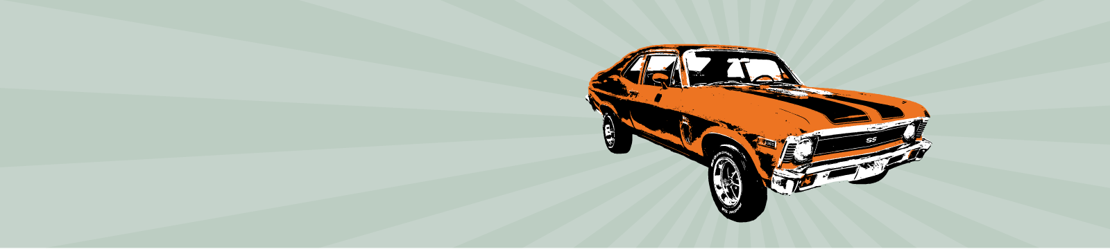 orange classic car on a green background