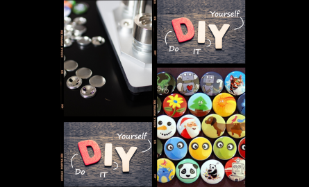 Buttons, a button making machine and DIY signs