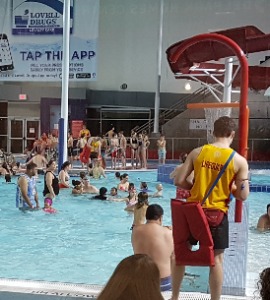 Busy swim at an indoor pool