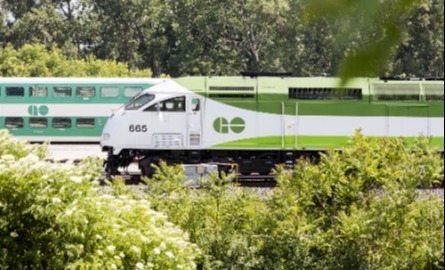 Green and white train engine