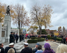 Cenotaph with military personnel at Memorial Park