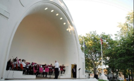 band on a bandshell stage