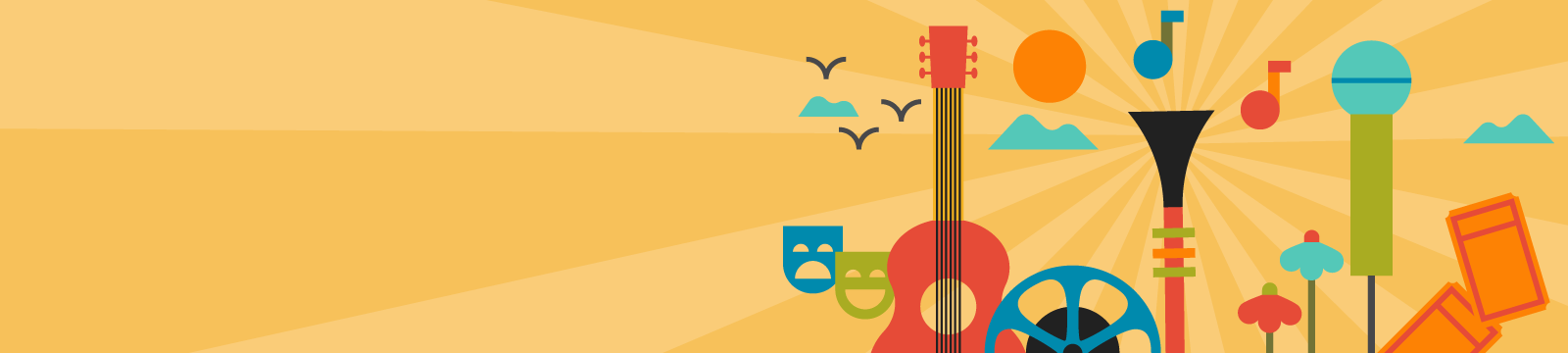 Live music, theatre and a movie! colourful background with circles