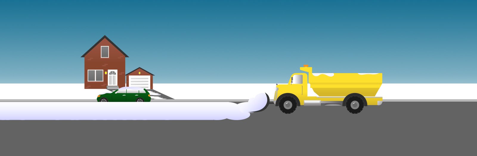 plow clearing snow on a street with a vehicle parked