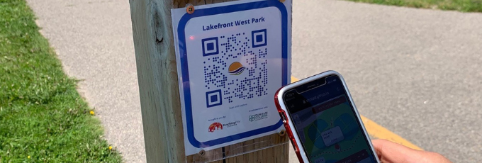 Mobile device using the Q.R. code wayfinding options in the park. 