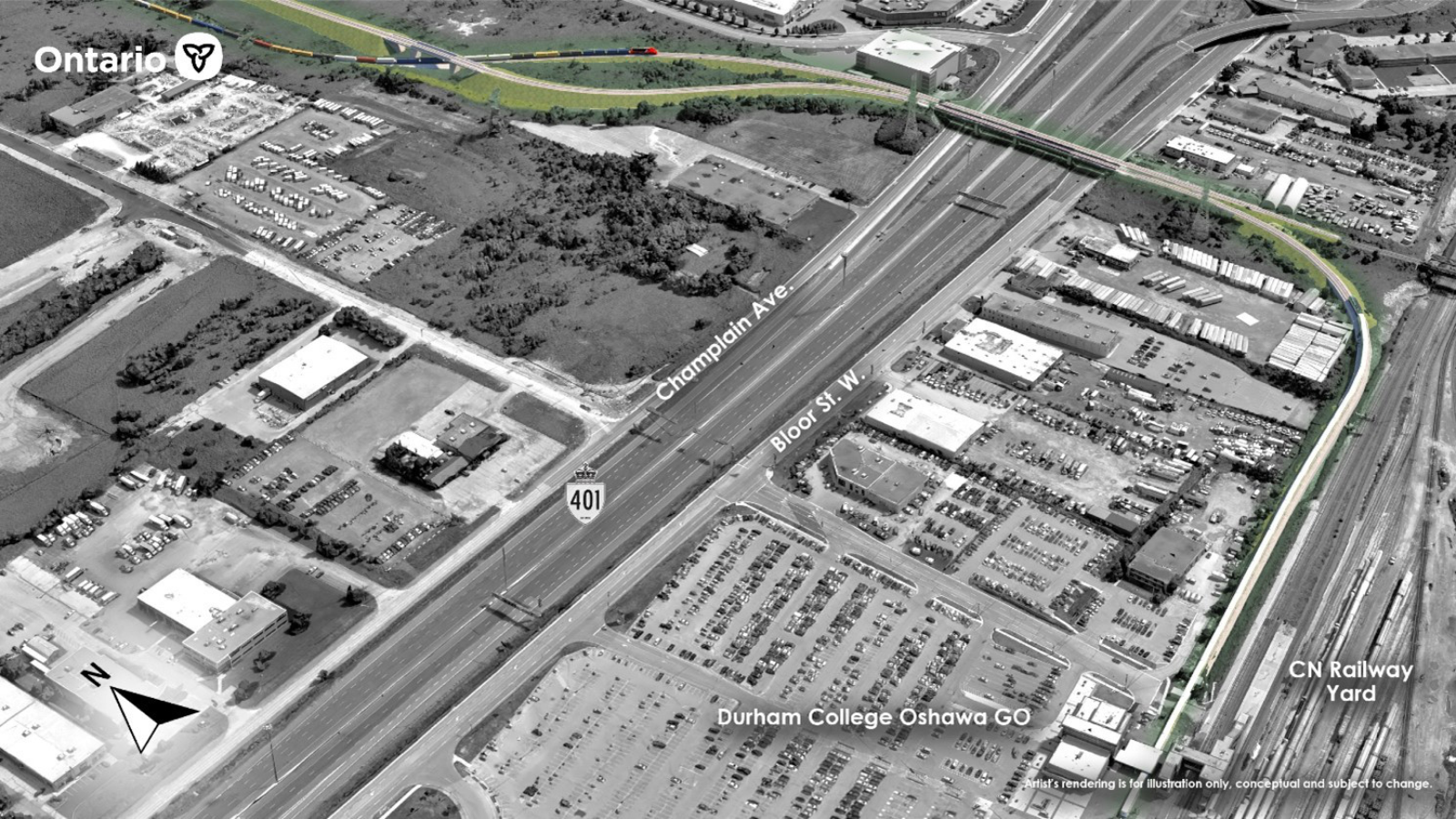 Arial overview of the GO East Bowmanville extension