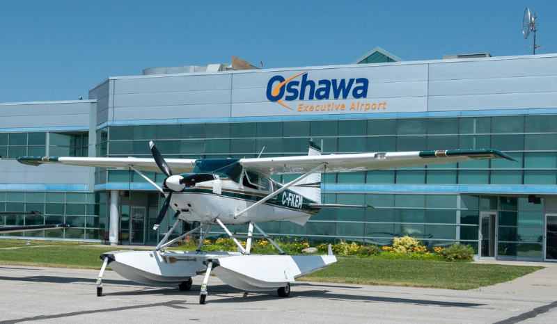 Plane in front of the Oshawa Executive Airport