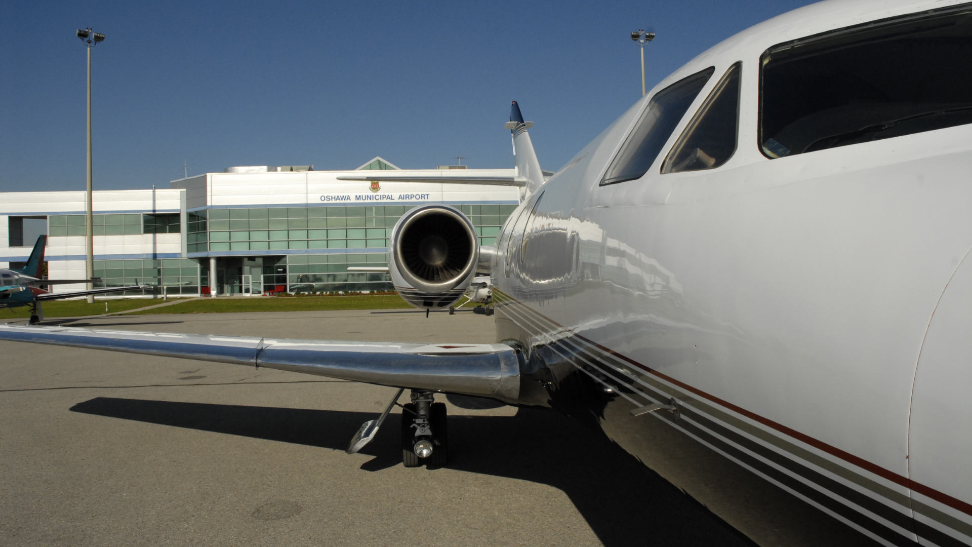 exterior view of airport with airplane