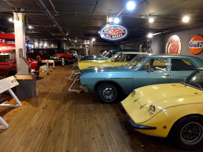 Canadian Automotive Museum interior view of cars